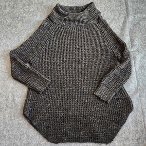 Free People Dylan Tweedy Oversize Waffle Knit Sweater Women's M Gray Turtleneck